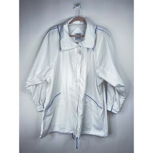 Vintage Windbreaker Jacket White Blue Piping Coastal Classic Lightweight Large